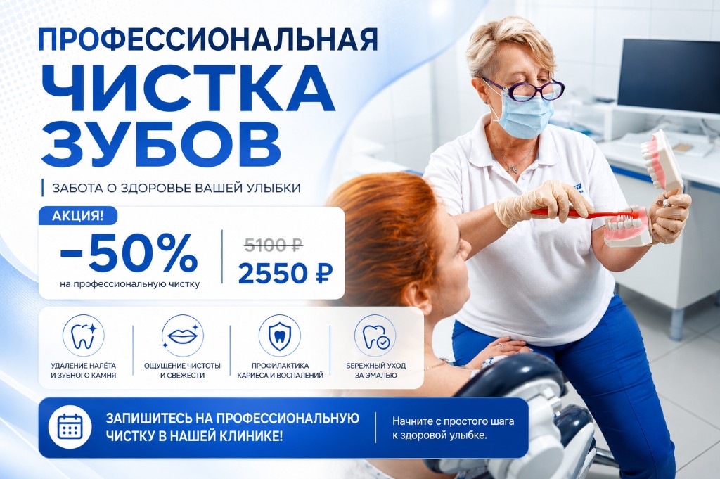Профессиональная чистка зубов -50%